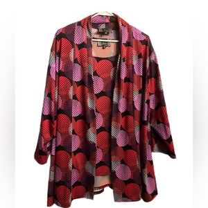 Slinky Brand 2 Piece Pink Black Round Design Sleeveless Top W/Open Cardigan 3x